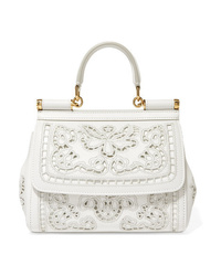 Dolce & Gabbana Sicily Small Cutout Embroidered Leather Tote