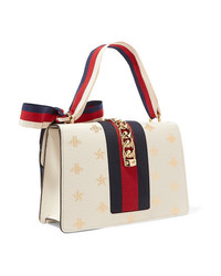 Gucci Sylvie Small Chain Embellished Printed Textured Leather Tote