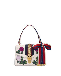 Gucci White Embroidered Sylvie Small Shoulder Bag