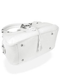 Buti White Pebble Italian Leather Horsebit Handbag