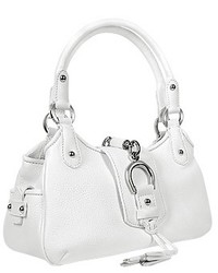 Buti White Pebble Italian Leather Horsebit Handbag