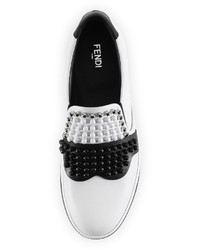 Fendi Karlito Beaded Top Leather Slip On Sneaker White