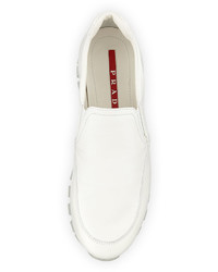 Prada Linea Rossa Leather Slip On Sneaker Bianco