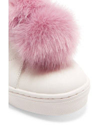 Sam Edelman Leya Faux Fur Trimmed Leather Slip On Sneakers White