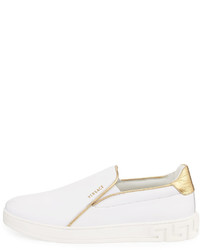Versace Metallic Piped Leather Slip On Sneaker White