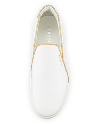 Versace Metallic Piped Leather Slip On Sneaker White