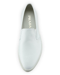 Prada Point Toe Leather Slip On Sneaker White