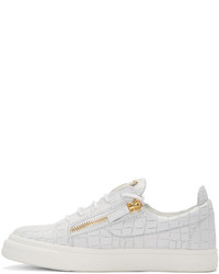 Giuseppe Zanotti White Croc Embossed London Slip On Sneakers