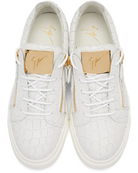 Giuseppe Zanotti White Croc Embossed London Slip On Sneakers