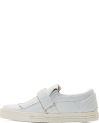 Marc Jacobs White Leather Fringed Slip On Flats