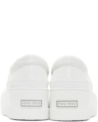 Miu Miu White Pointed Platform Slip On Sneakers