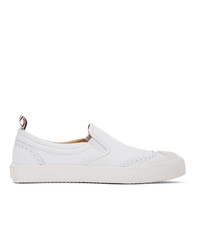 Thom Browne White Vulcanized Brogued Slip On Sneakers