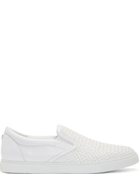 DSQUARED2 White Woven Leather Slip On Sneakers