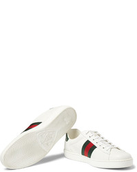 Gucci Ace Crocodile Trimmed Leather Sneakers