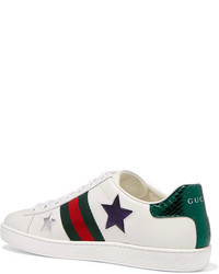 Gucci Ace Metallic Ayers Trimmed Leather Sneakers White