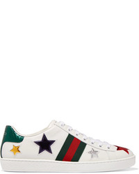 Gucci Ace Metallic Ayers Trimmed Leather Sneakers White