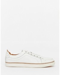 Asos Brand Lace Up Sneakers In White Leather