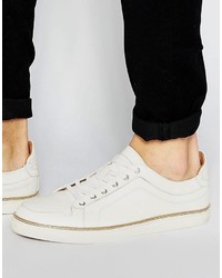 Asos Brand Lace Up Sneakers In White Leather