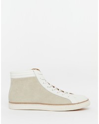 Asos Brand Mid Top Sneakers In White Leather