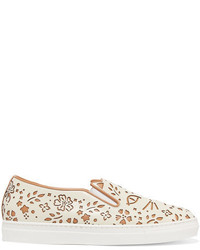 Charlotte Olympia Cool Cats Laser Cut Leather Sneakers Off White