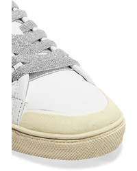 Saint Laurent Court Classic Glitter Trimmed Leather Sneakers White