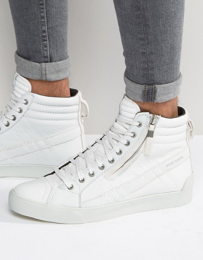 diesel white leather sneakers cheap online
