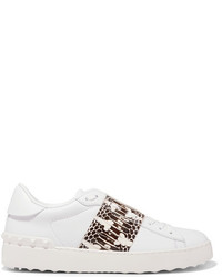 Valentino Elaphe Paneled Leather Sneakers White
