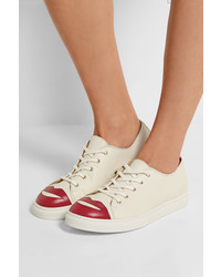 Charlotte Olympia Kiss Me Textured Leather Sneakers Off White