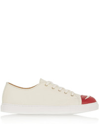 Charlotte Olympia Kiss Me Textured Leather Sneakers Off White