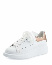 Alexander McQueen Leather Lace Up Platform Sneakers Whiterose Gold