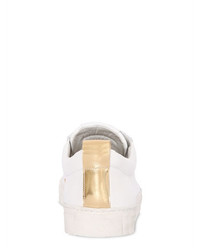 Balmain Leather Sneakers W Gold Colored Piping