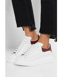 Alexander McQueen Metallic Trimmed Leather Exaggerated Sole Sneakers White