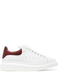 Alexander McQueen Metallic Trimmed Leather Exaggerated Sole Sneakers White