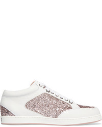 Jimmy Choo Miami Glitter Paneled Leather Sneakers White