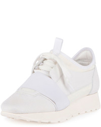 Balenciaga Mixed Media Leather Lace Up Sneaker White
