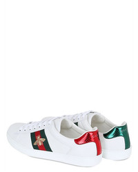 Gucci New Ace Bee Web Leather Sneakers W Ayer