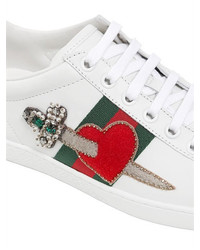 Gucci New Ace Heart Ayer Leather Sneakers