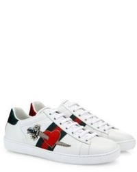 Gucci New Ace Pierced Heart Leather Sneakers