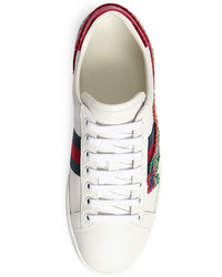 Gucci New Ace Snake Embroidered Sneakers White