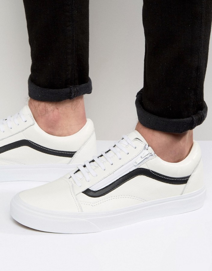 white leather vans with zipper