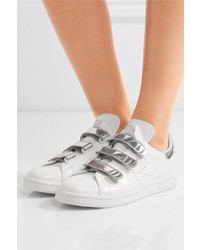 adidas Originals Raf Simons Stan Smith Comfort Perforated Metallic Trimmed Leather Sneakers White