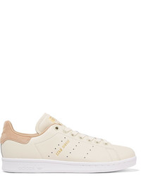 adidas Originals Stan Smith Suede Trimmed Leather Sneakers Off White