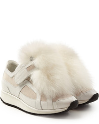 Pierre Hardy Platform Leather Sneakers With Fox Fur