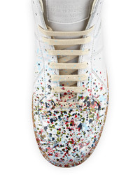 Maison Margiela Replica Paint Splatter Leather Mid Top Sneakers White