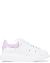 Alexander McQueen Suede Trimmed Leather Exaggerated Sole Sneakers White