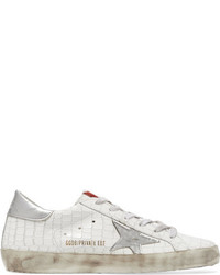 Golden Goose Deluxe Brand Super Star Distressed Croc Effect Leather Sneakers White