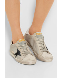 Golden Goose Deluxe Brand Super Star Distressed Leather Paneled Mesh Sneakers White