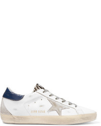 Golden Goose Deluxe Brand Super Star Distressed Suede Paneled Leather Sneakers White