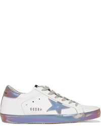 Golden Goose Deluxe Brand Super Star Iridescent Distressed Leather Sneakers White