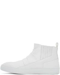 Alexandre Plokhov White Creased Leather Mid Top Sneakers